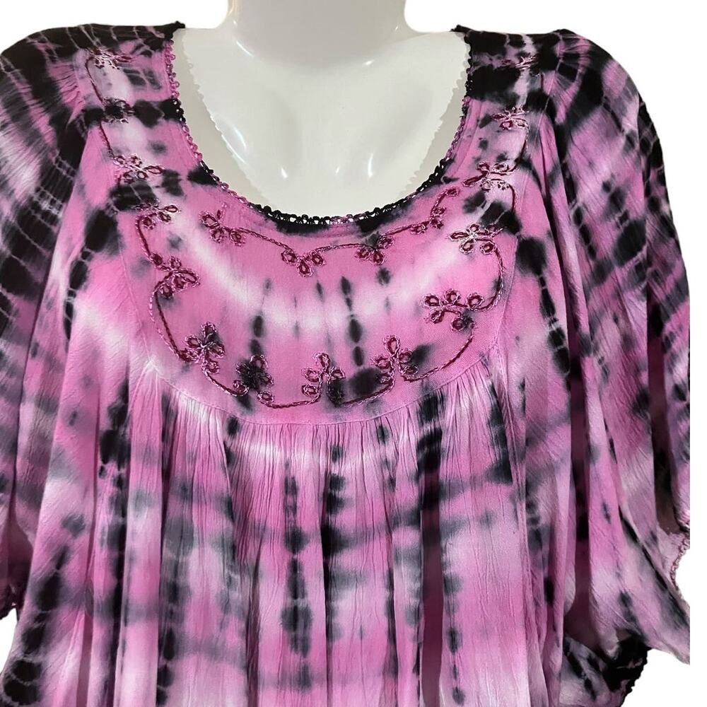 Lakhay's Collection Women's Pink/Black Tie-Dye Pullover Artsy Eclectic Free Size - Picture 4 of 9